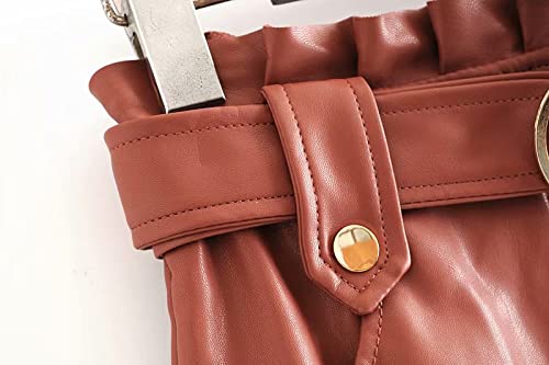 Amazon.co.jp: 女性シックな Pu レザープリーツスカートフリルネクタイ